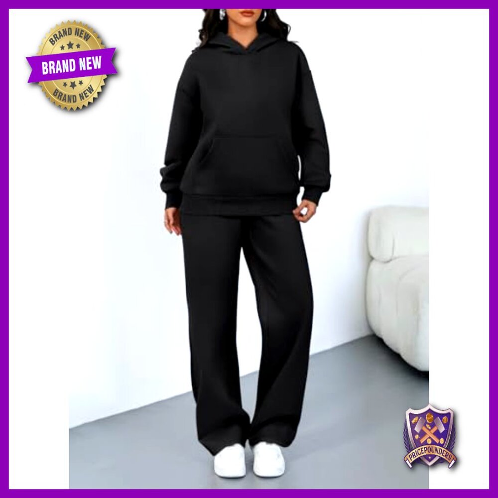 Plus Size 2-Piece Lounge Set Wide Leg Pants Hoodie Sweatsuit Travel Outfit - Picture 2 of 6